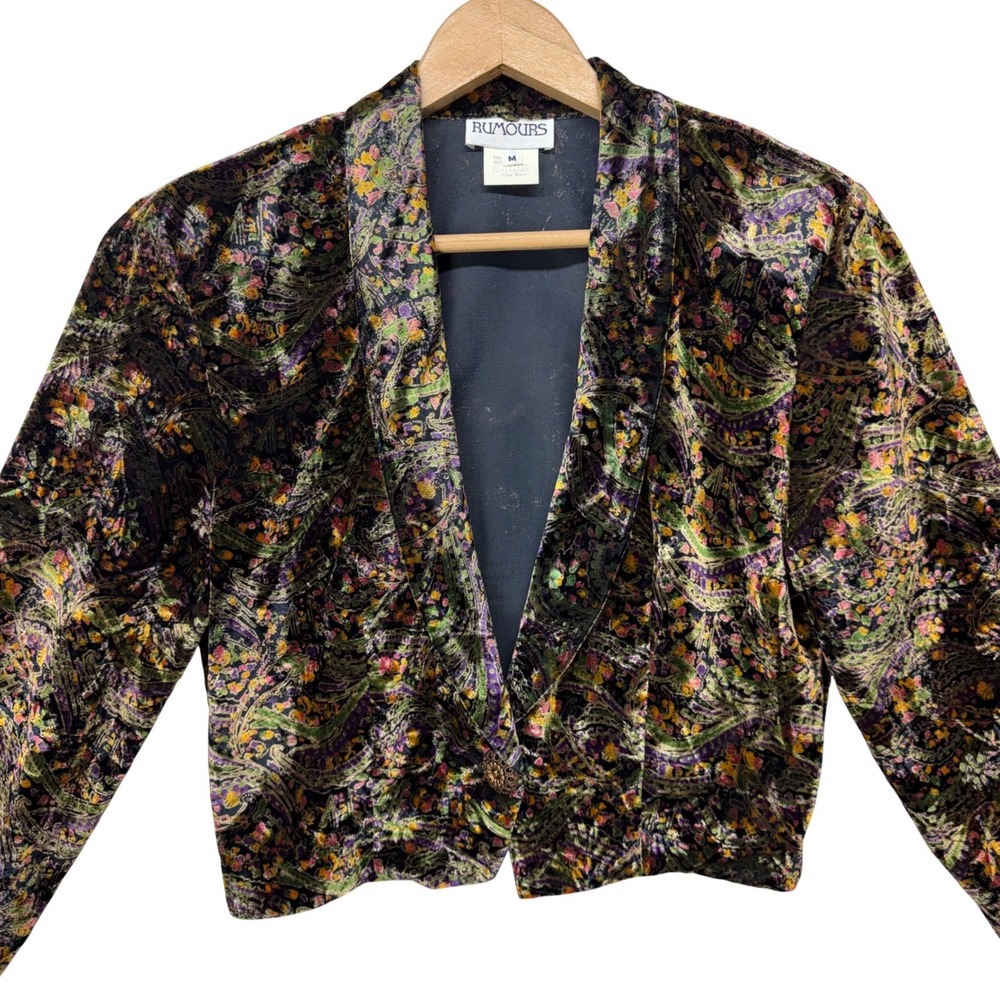 Rumours Vintage Velvet Paisley Cropped Jacket Whimsygoth Dark Academia